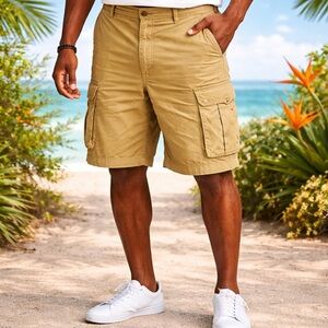 Levi’s Men Khaki Cotton Blend Safari Flap Pocket Long Mens Cargo Shorts Size 40